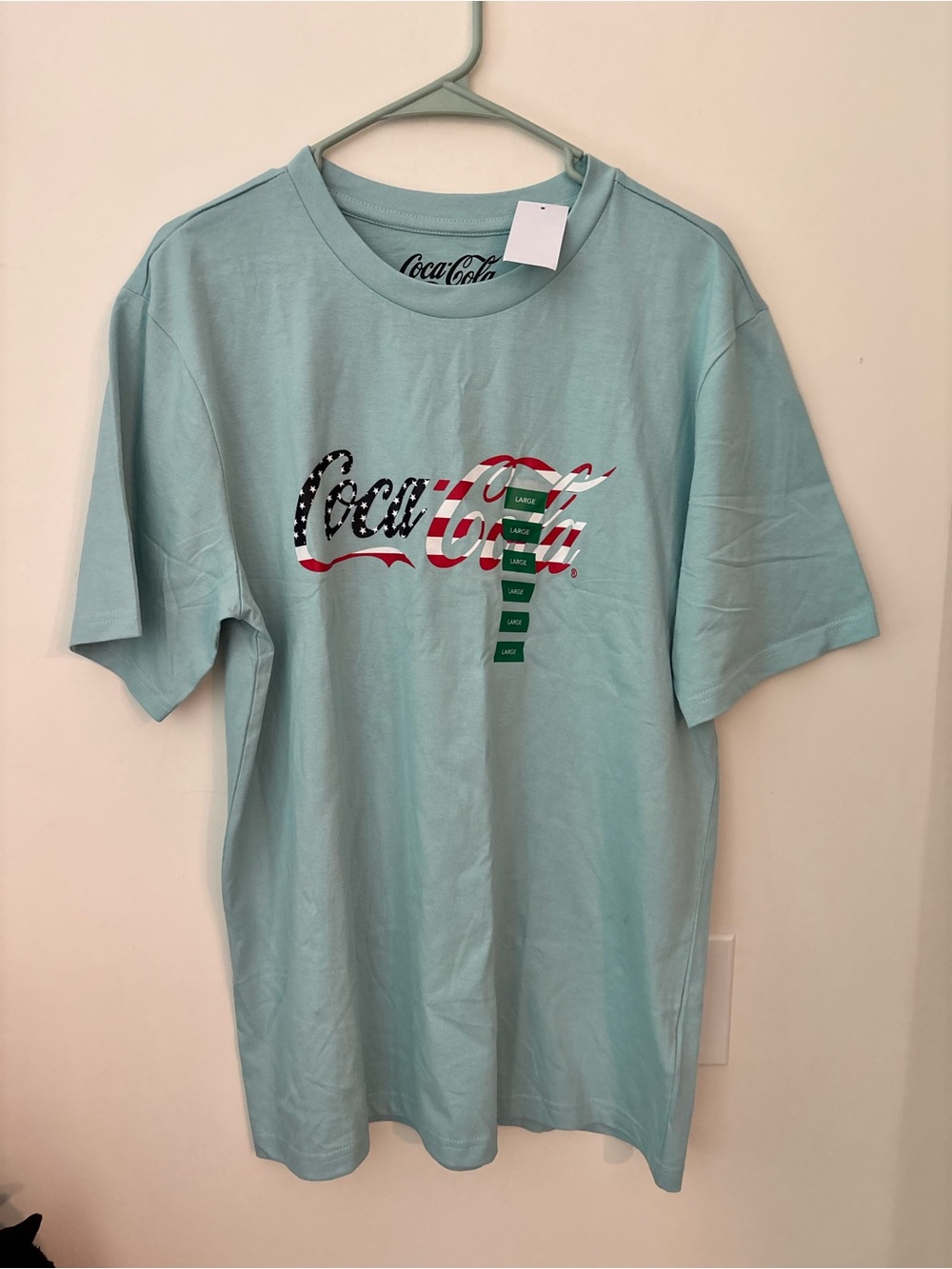 Coca Cola Light Aqua Crewneck Tee with Flag Logo